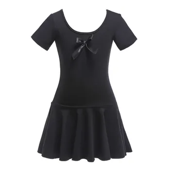 

Children Girls New Cotton Mesh Bow Decoration Round Collar Short-sleeved Dance Practicing Dress