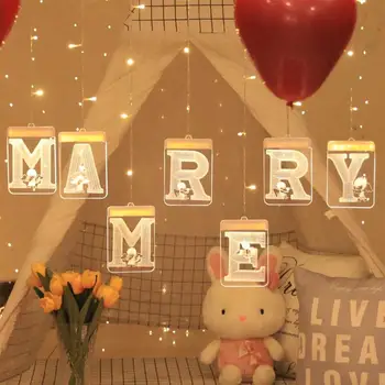 

LED MARRY ME Letter String Lights USB Flameless Lamps Romantic Warm White Light Party Decor Proposal Wedding String Light