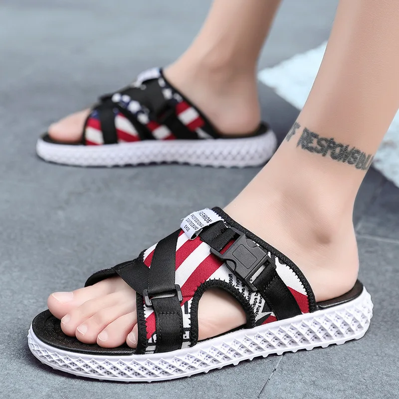 

2019 New Style Sandals Casual A- line Beach Wear-Resistant Sandals Men's Summer Outdoor Anti-slip Trend Dual Purpose Slipper