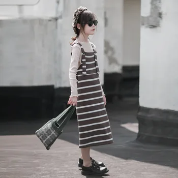 

Kids Girls 10 to 12 years Striped Suspender Dress 2020 Autumn New Korean Style Teen Girls Clothing