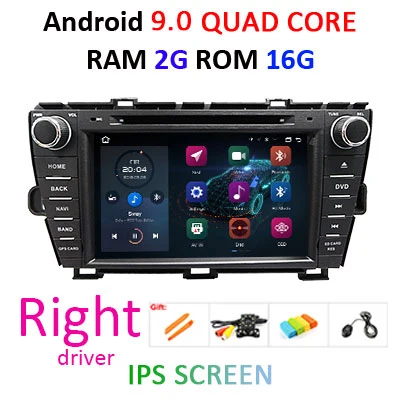 9.0 2G 16G Right DSP 4G 64G Android 9,0 ips экран автомобиля радио gps для Toyota Prius 2009-2013 dvd-плеер Навигация стерео Мультимедийный блок - Цвет: 9.0 2G 16G Right