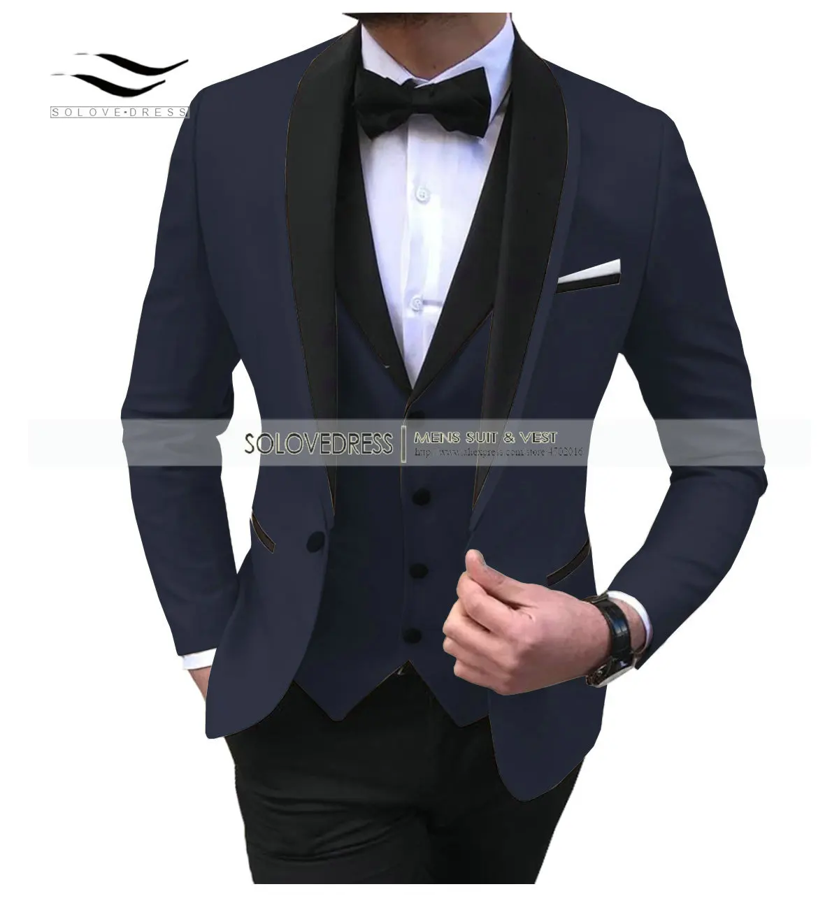 Mens 3 Pieces Party Slim Fit Suits Classic Design Shawl Lapel Tuxedos Prom Suit Blazer& Pants& Vest for Wedding