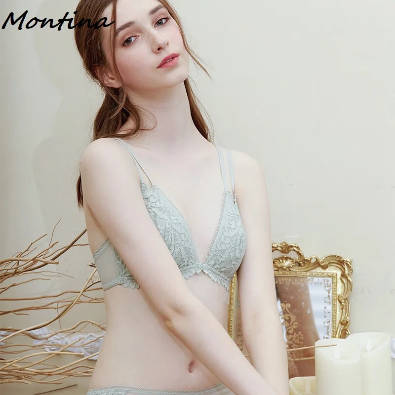 Bra and Panty Set Underwear Set Women Wire Free Unlined Deep V Front Closure Pink Vintage Push Up Bra Set Lace Bras Beauty Back