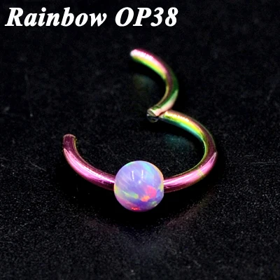 Rainbow OP38 1 шт. G23 титановый шарнирный сегмент кольцо с опалом камень опал губы ниппель хряща трагус спираль носовая перегородка кликер пирсинг ювелирные изделия - Окраска металла: Rainbow OP38