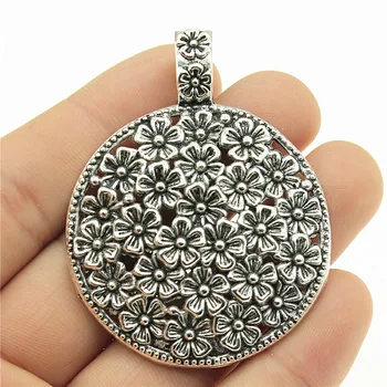 

1pcs 58x45mm Bohemia Flower Pendant Charm Charm Flowers Round Bohemia Style Big Round Flower Charm