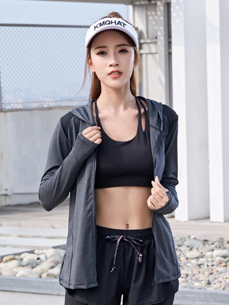 

Spring Fitness Suit Tops Women's Elasticity Quick-Dry Soft And Comfortable Hooded Long Sleeve Yoga Clothes WOMEN'S Coat Sports R