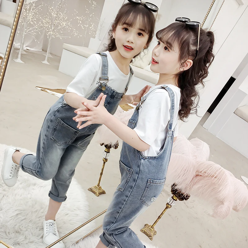 Fashion Spring Autumn Baby Girls Overalls Casual Solid Suspender Trousers Kids Denim Pants Children Vestidos For 3-14 Years Old