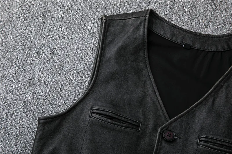 2019 черный мужской американский Повседневный стиль кожаный жилет плюс размер XXXXL из натуральной воловьей кожи Slim Fit короткий кожаный жилет