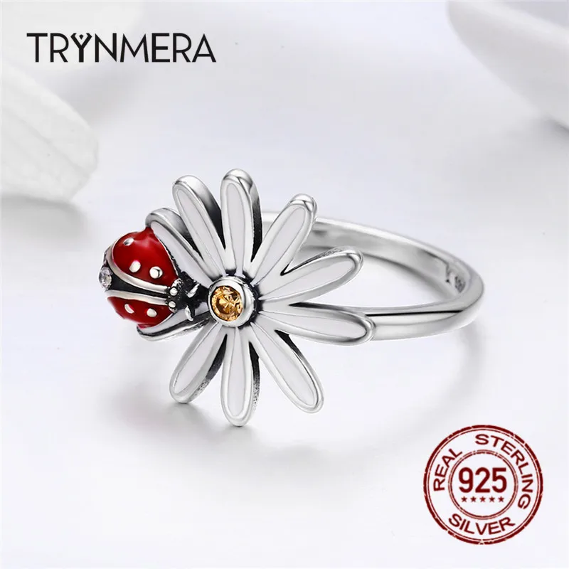 Trynmera 925 серебро цветок и Божья коровка Страна Чудес кольца для женщин стерлингового серебра ювелирные изделия TR109
