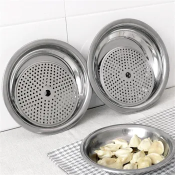 

Round Double-layer Stainless Steel Dumplings Dish Plate Bowl Drain Tray Household Dumplings Buns Steaming Tray Kitchen Utensils