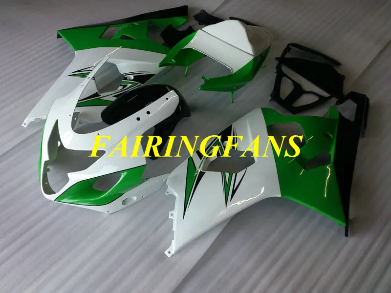 Мотоцикл обтекателя тела для GSXR600 750 K4 04 05 R 600 GSXR750 2004 2005 ABS белого и зеленого цвета Обтекатели Кузов+ подарки SE36