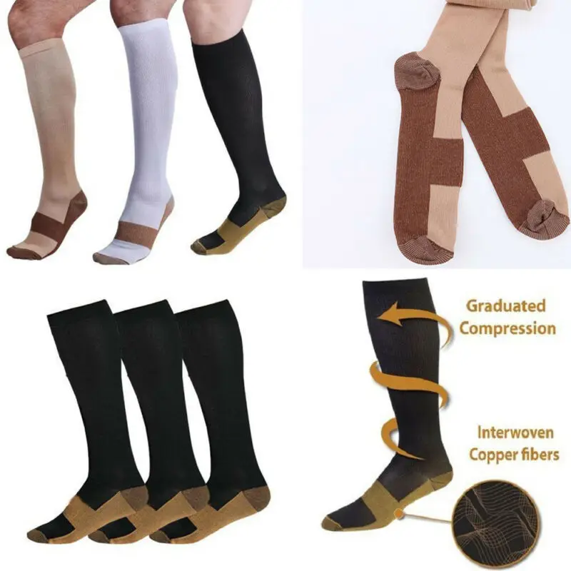 Новые Медные Компрессионные носки 20-30 мм рт. Ст. Градуированные мужские и женские Лоскутные Длинные носки s-xxl