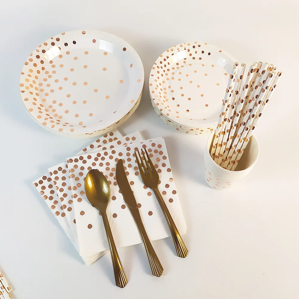 

Disposable Dinnerware Set Paper Napkins Plates Cups Straws Spoon Fork Adult Wedding Birthday Party Tableware Decoration Supplies