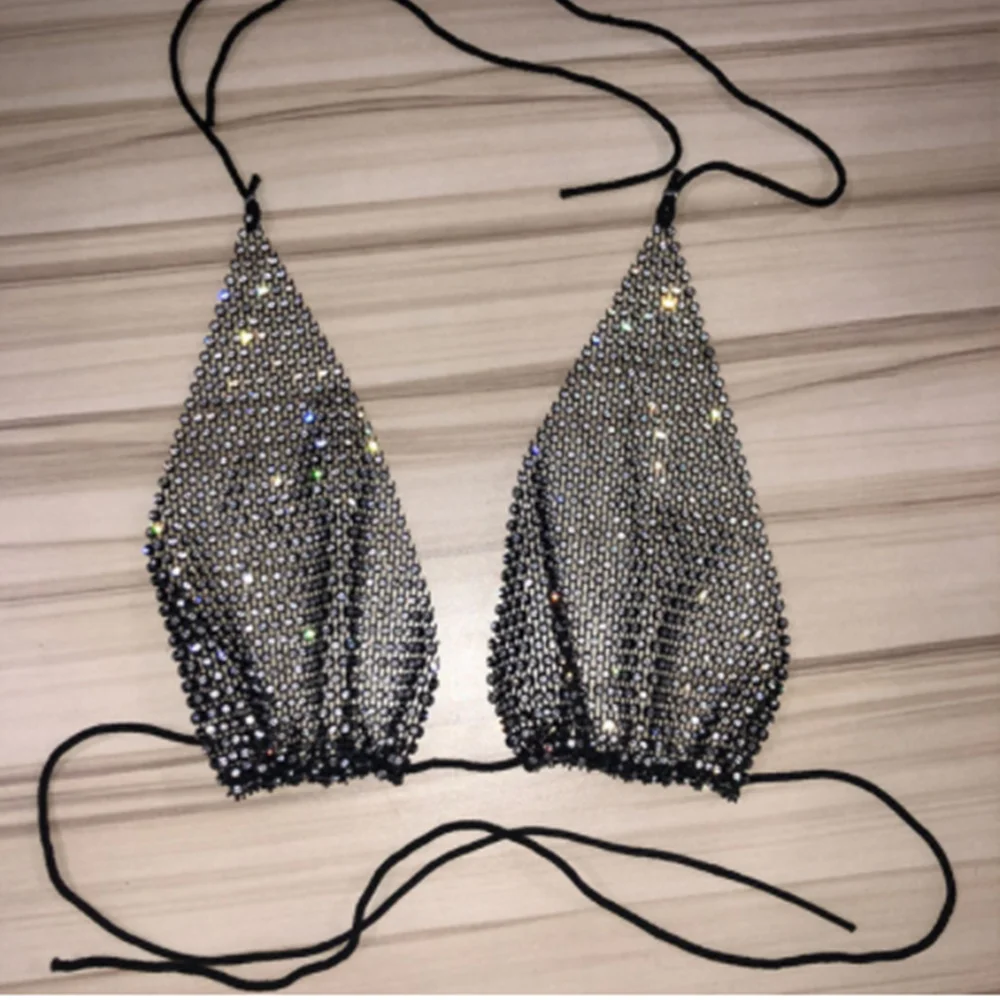 Black Bra StoneFans шикарные сексуальные женские купальники со стразами комплект бикини пуш-ап бюстгальтер и стринги Регулировка Стразы ювелирные изделия для тела Бикини - Окраска металла: Black Bra