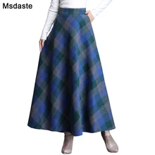 High Waist Woolen Skirts Women Winter Fashion Streewear Wool Long Pleated Skirt Casual Ladies Saia Longa Plaid Female Skirt