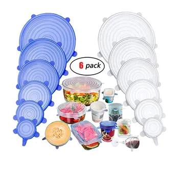 

6 Pcs/set Silicone Fresh-keeping Cover Food Sealing Cover Zero Waste Kitchen Accessories Reusable Protective Film Container
