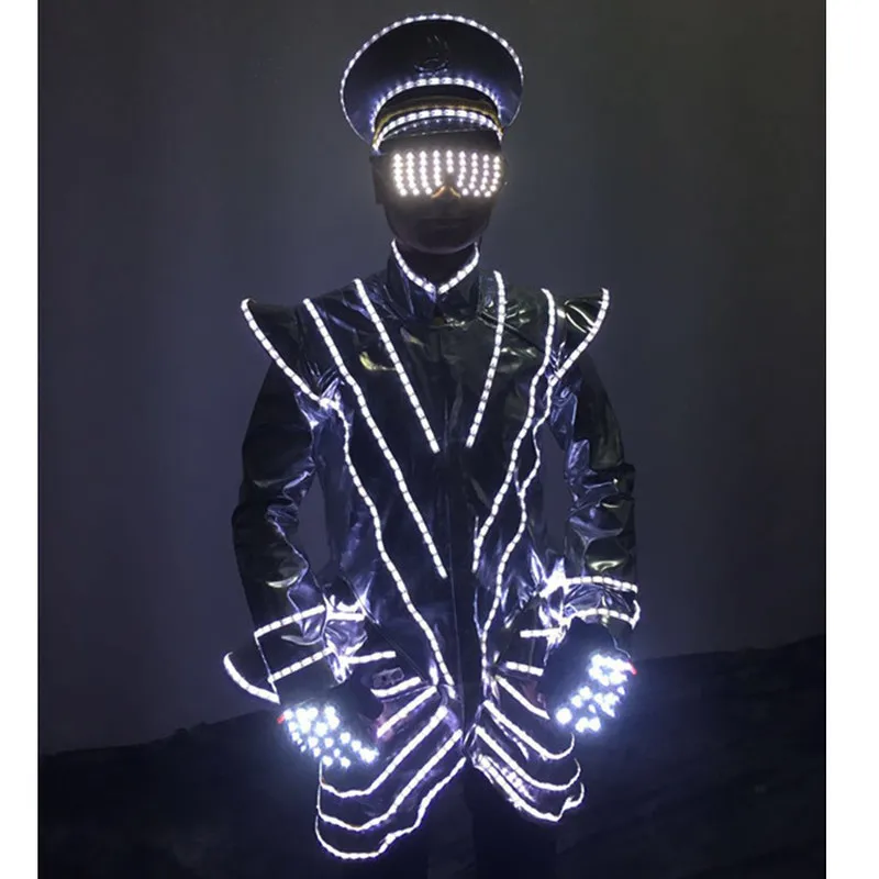 

Led Light Suit Costume dj Stage Show Luminous Jacket Glowing Dance Sparkling show Clothes Robot Men Women Suit Bar