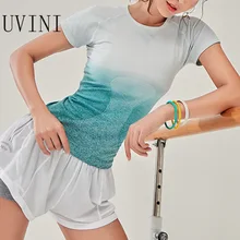 UVINI Акула для женщин Омбре укороченные бесшовные короткий рукав короткий топ топы женские рубашки для тренировки для женщин спортивные топы для женщин тренажерный зал