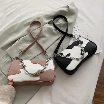 

Popular Simple Female Daily Bag Women Chain Totes Shoulder Bag Cow Milk Female Leather Zipper Messenger Handbag