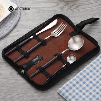 

Maiyuansu 4 Pcs/Set Western Cutlery Set With Portable Bag 304 Stainless Steel Travel Tableware Knife Fork Spoon Dinner Set