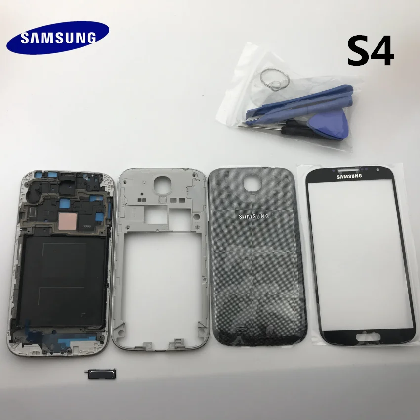 Полный чехол для samsung Galaxy S4 i9500 i9505 i337 с передней рамкой+ задняя крышка чехол+ Переднее стекло+ клей+ Инструменты