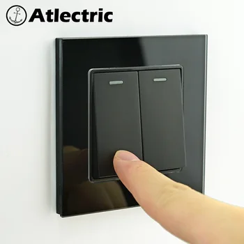 

Atlectric Light Switch Home Button Switch ON/OFF 1 2 3 4 Gang 1 2 Way EU FR Plug Wall Socket Glass Panel Electrical Outlet