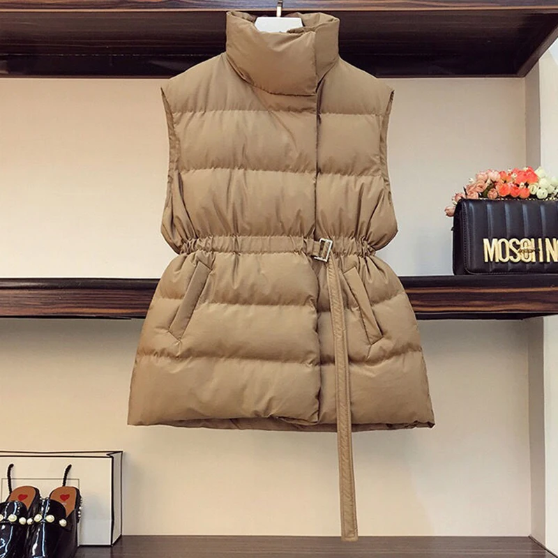 maxi puffer coat Winter 2021 Plus Size 2XL Women Vest New Harajuku Loose Vest Jacket Fashion High Waist Cotton Belt Vest Coat petite long puffer coat