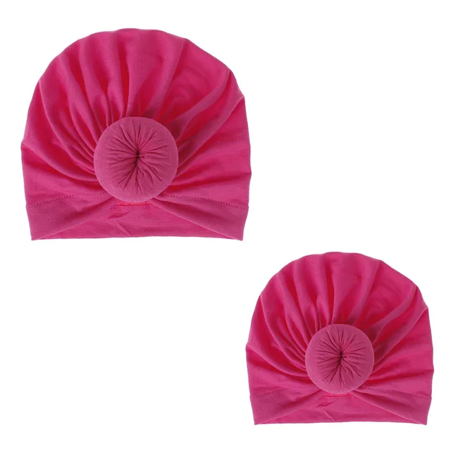 Fashion Mommy and Baby Cotton Round Ball Flower Hat Women Caps Girls Newborn Turban Knot Kids Adult Headwear Hair Accessories 2pcsmom and baby