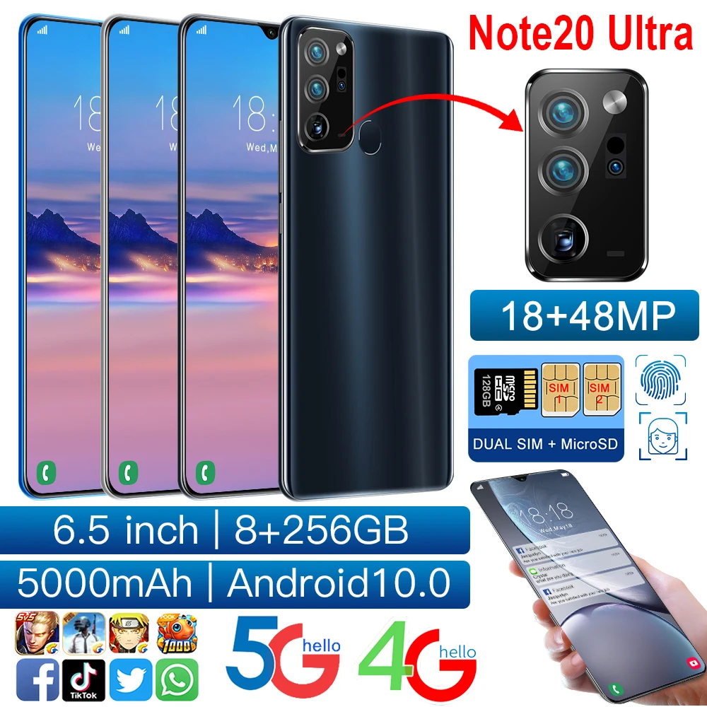 4G 5G Note20 Ultra Mobile Phone 10core 8G 256G