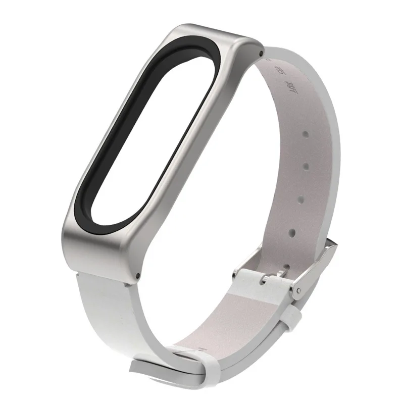 Искусственная кожа для mi band 4 ремешок Смарт аксессуары для Xiaomi mi ремешок 4 ремешок замена анти-потеря спортивный пояс с металлическим чехлом - Цвет: white