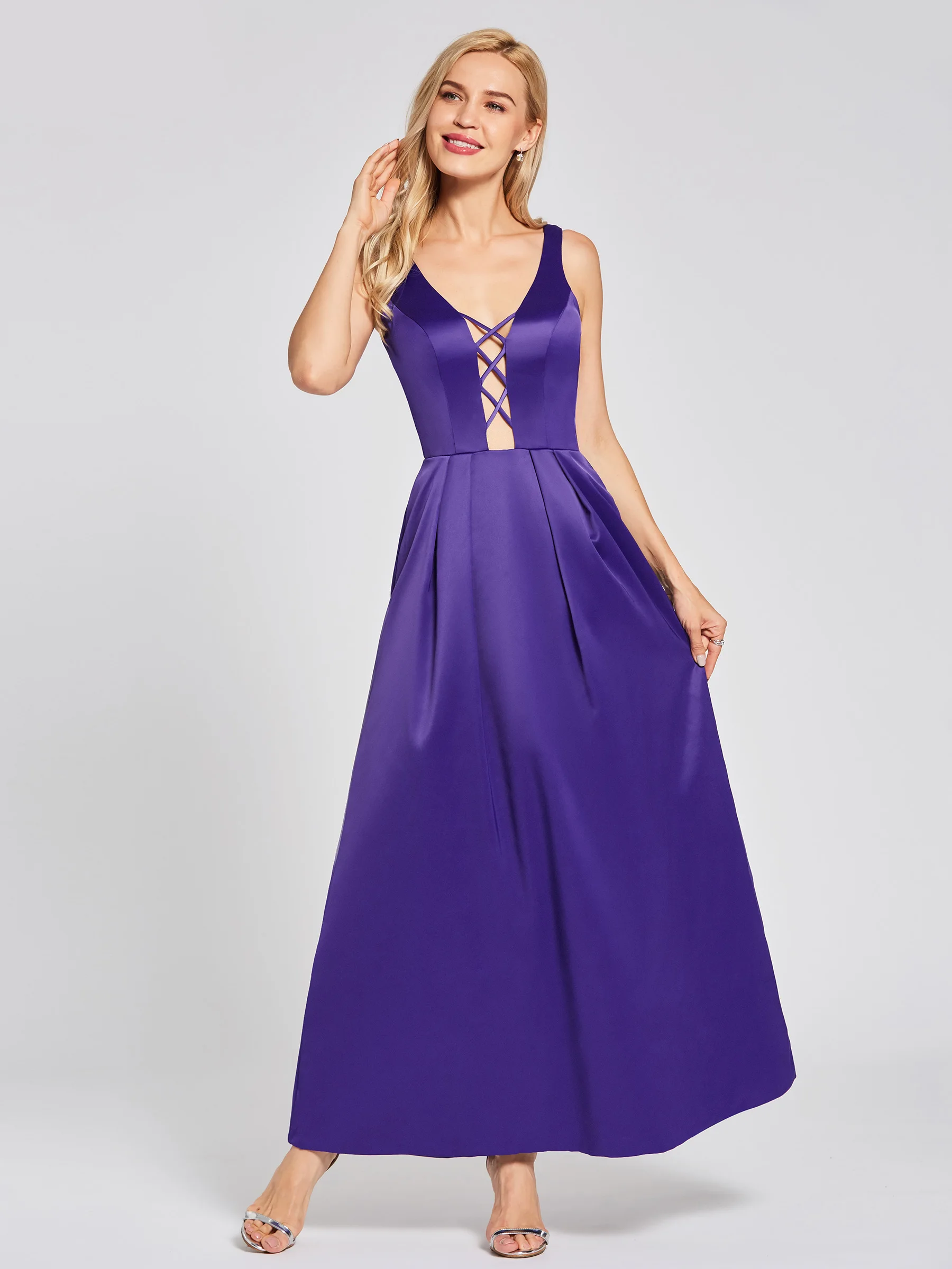 

Sexy Backless V Neck Zipper-Up Long Evening Dress Women Elegant Hollow A Line Party Formal Dress Wedding Gown Plus Size Robe