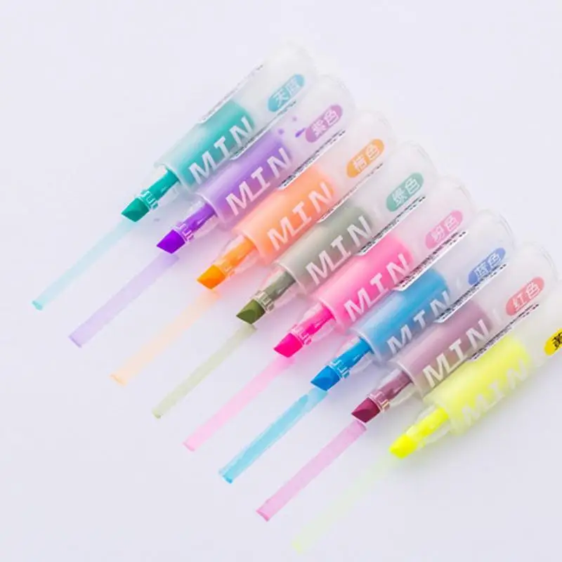 

8 Colors/ Set / Box Mini Transparent Highlighter Pen Marker For School Kids Gift Drawing Colorful Diy Doodle Pens Stationery
