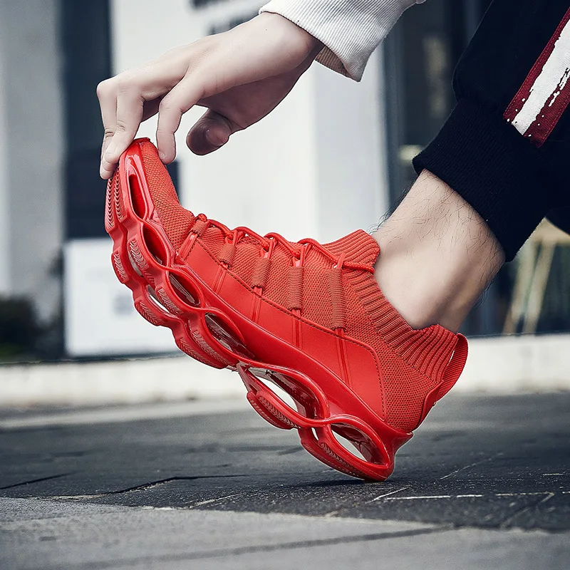 Мужская обувь Новинка 2019 года дышащие Спортивные кроссовки цвет красный черный