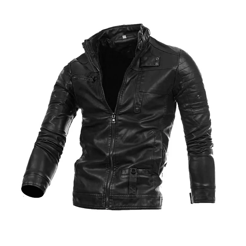 Новые модные мужские осенние зимние черные Куртки из искусственной кожи на молнии базовое Канадское пальто байкерская куртка с отложным воротником
