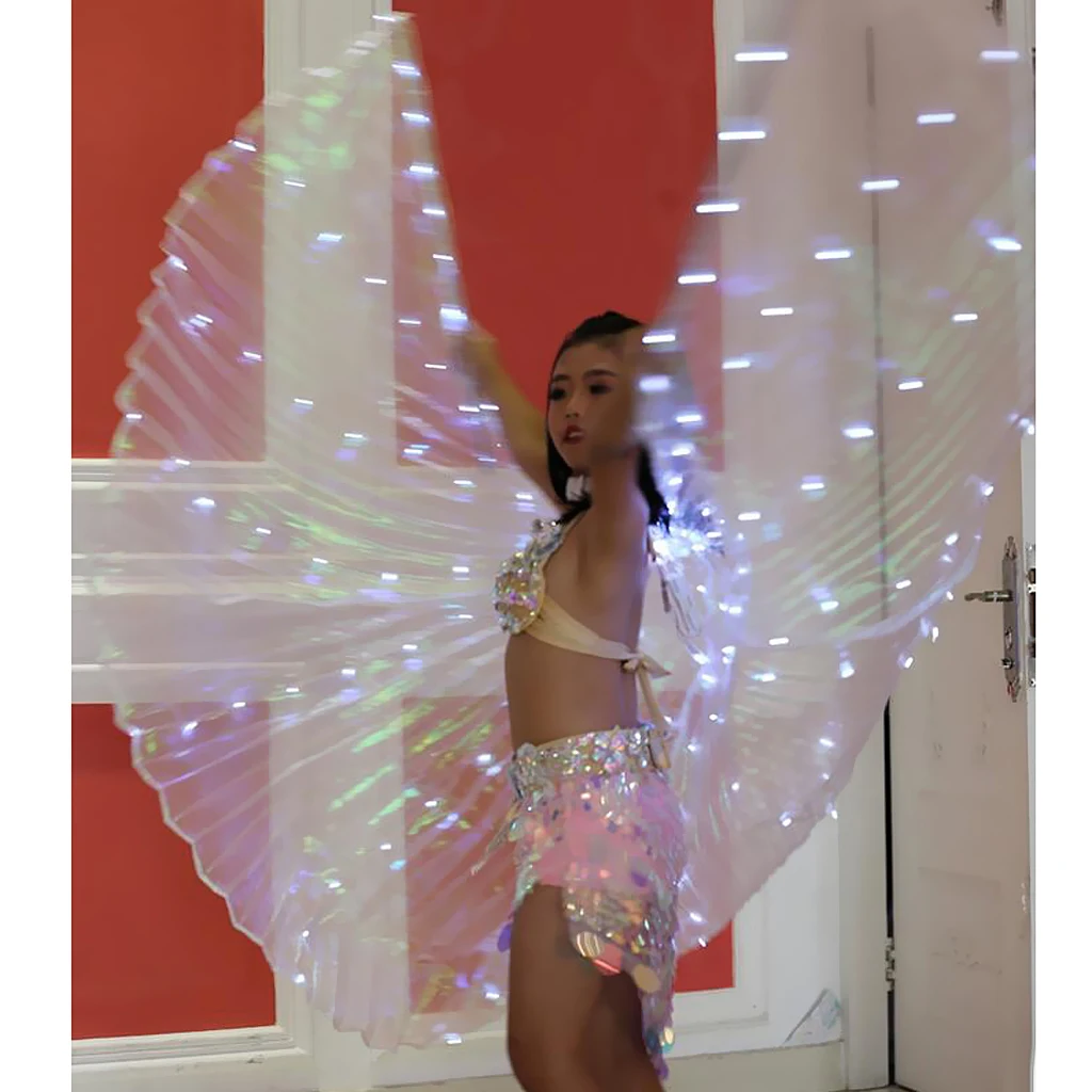 LED Isis Wings Glow Light Up Belly Dance Costumes With Sticks Performance