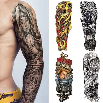 

Personality Waterproof Full Arm Temporary Tattoo Stickers Bride Fake Sleeve For Men Team Tattoo Tattoos Tools Makeup Women A5J6