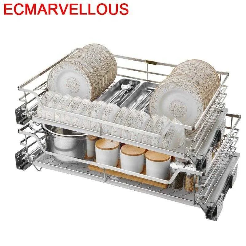 Dish Organizer Cestas Corredera Alacena Organizar Pantry Stainless Steel Cuisine Cocina Rack Kitchen Cabinet Storage Basket | Дом и сад