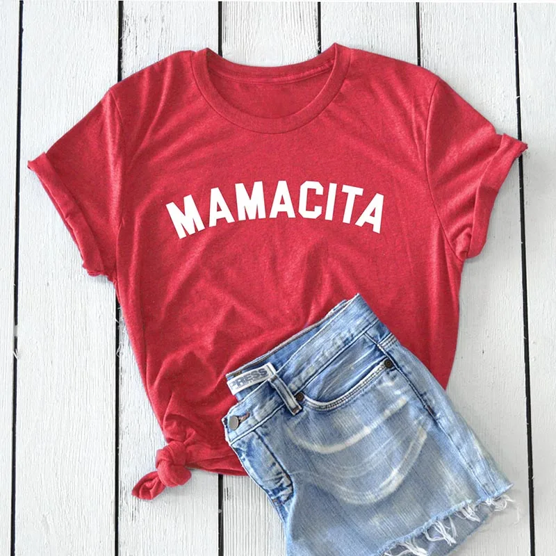 Красный Mamacita Футболка Черный Топ корейский стиль Женская одежда хипстер Харадзюку С буквенным принтом хлопок короткий рукав тройники Прямая - Цвет: Красный