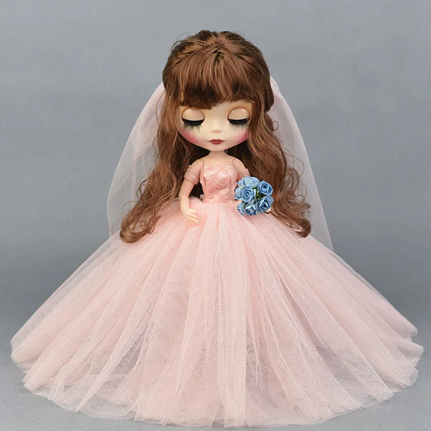 

Handmade Wedding Evening Dress for Blyth Doll Princess Doll Accessories Evening Dresses + Veil Set for 30cm 1/6 BJD Doll Gift