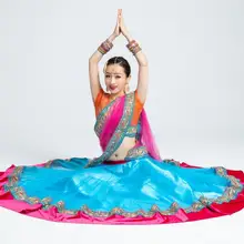 Индийский сари традиционный костюм этнический стиль куртас женщина представление танцевальные костюмы топ+ юбка+ шарф