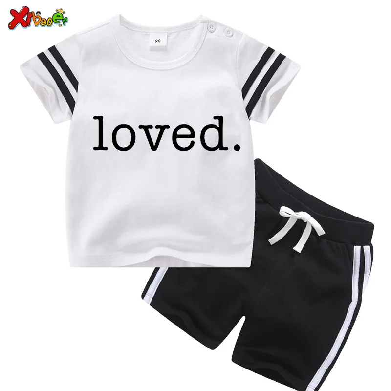 

Костюм детский летний в полоску, короткий спортивный костюм для мальчиков и девочек, мультяшная одежда, футболка и шорты