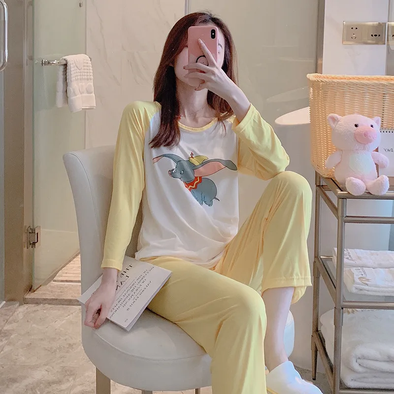 

Women's Milk Silk Pajamas Long Sleeve Pants Korean Spring and Autumn Student Large Size Two-Piece Ladies Pajamas Set