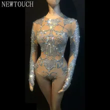 Горный хрусталь стрейч Высокая Вилка короткий комбинезон сценический костюм для шоу женский цельный танцевальный сценический костюмы для костюмы певцов Новинка