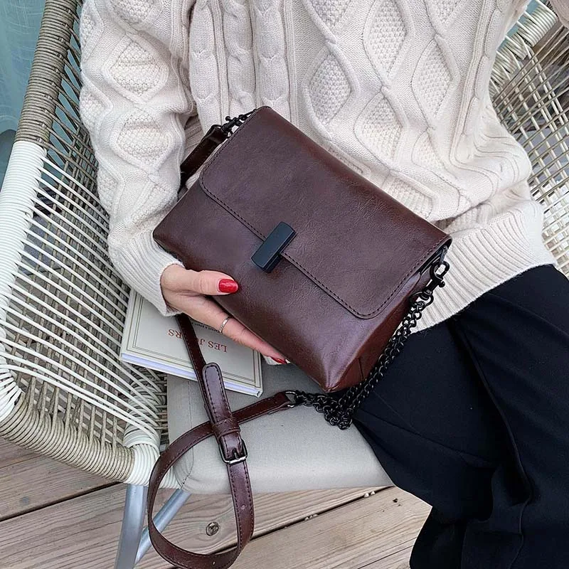 

Solid Color Simply PU Leather Crossbody Bags For Women 2020 Fashion Shoulder Messenger Bag Lady Chain Handbags