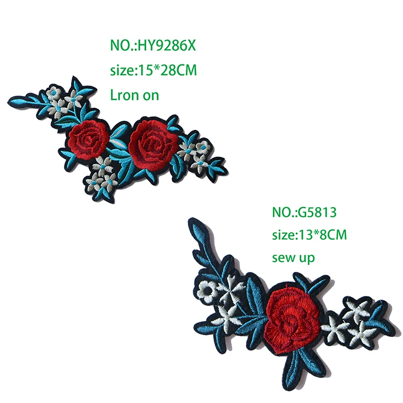 

Rose with Leaves in Love Embroidered Iron on Patches for Clothing DIY Stripes Clothes Patchwork Sticker Custom Flowers Badges