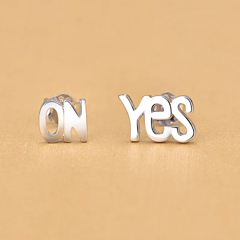 Fashion-Irregular-925-Sterling-Silver-Letter-YES-No-Stud-Earrings-Jewelry