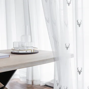 

Cartoon Deer French Window Tulle In The Living Room Curtains Kitchen Curtain for Children Kid Yarn Housing Full Bedroom Blackout