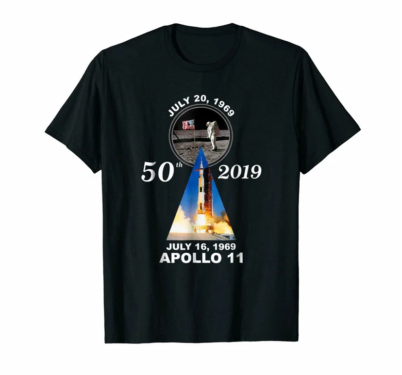 Черный Apollo 11 50Th юбилей Луна посадочная Футболка США Мужской тренд 2019 Праздничная