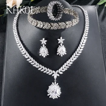 

RAKOL Luxury Zirconia Necklace Earring Bracelet Ring Set for Women Wedding Banque Party Dubai Fashion Dress Jewelry RSP3158T