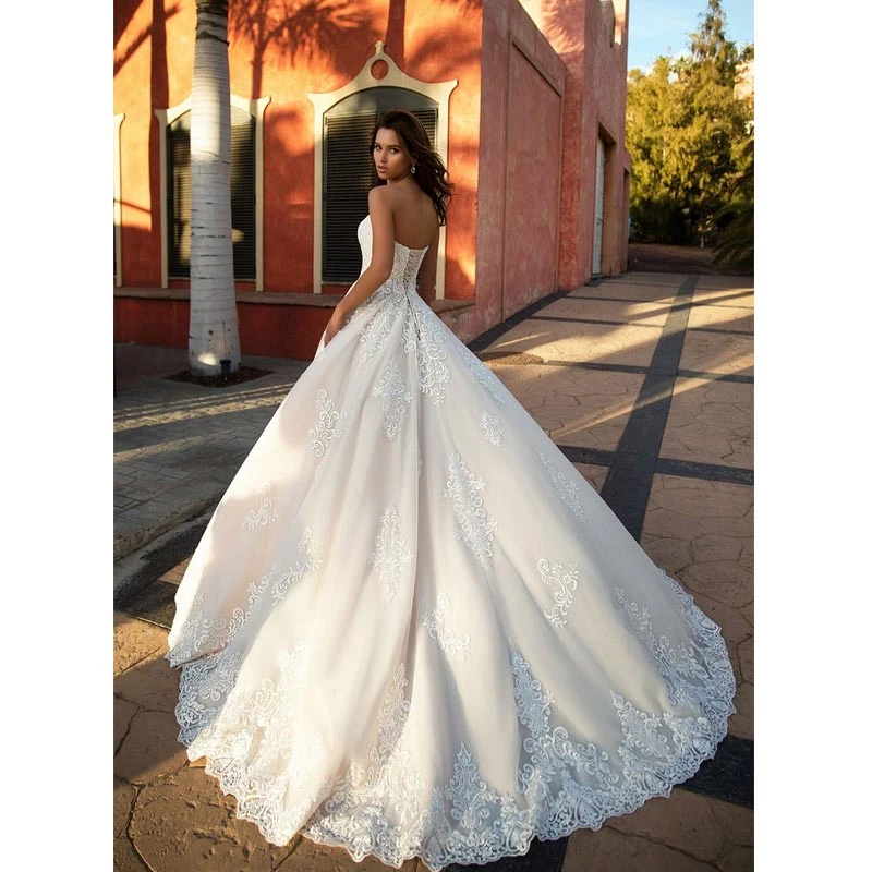 Vivian's Bridal роскошное милое кружевное свадебное платье элегантное Пышное Бальное Платье с открытой спиной на шнуровке со шлейфом